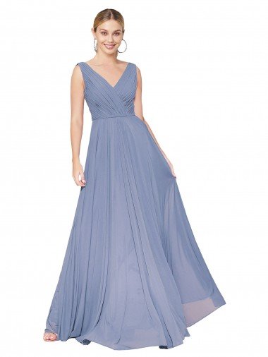 Affordable Floor Length High Neck V-Back Chiffon Bridesmaid Dress / Formal Prom Dress UK