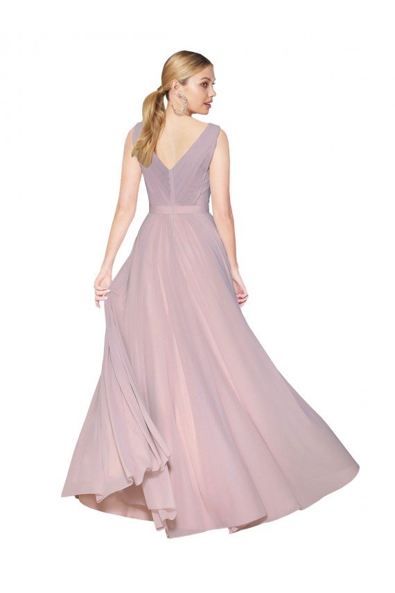 Affordable Draped V-Neck Long Chiffon Bridesmaid Dress / Formal Prom Dress with Shirred Bodice UK