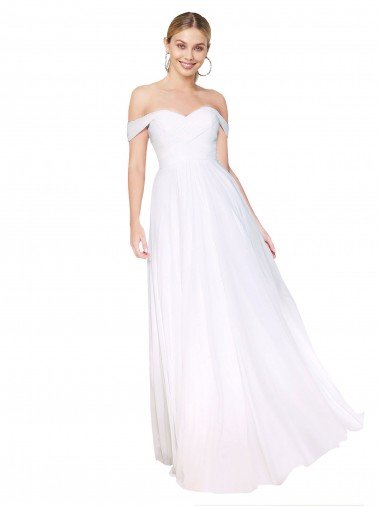 Affordable Off the Shoulder Long Full Length Chiffon Bridesmaid Dress / Formal Prom Dress UK