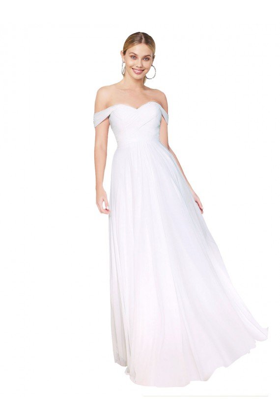 Affordable Off the Shoulder Long Full Length Chiffon Bridesmaid Dress / Formal Prom Dress UK