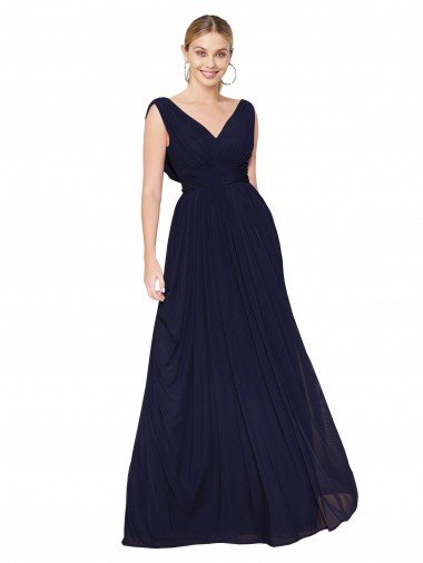 Affordable Draped Long V-Neck Floor Length Chiffon Bridesmaid Dress / Formal Prom Dress UK