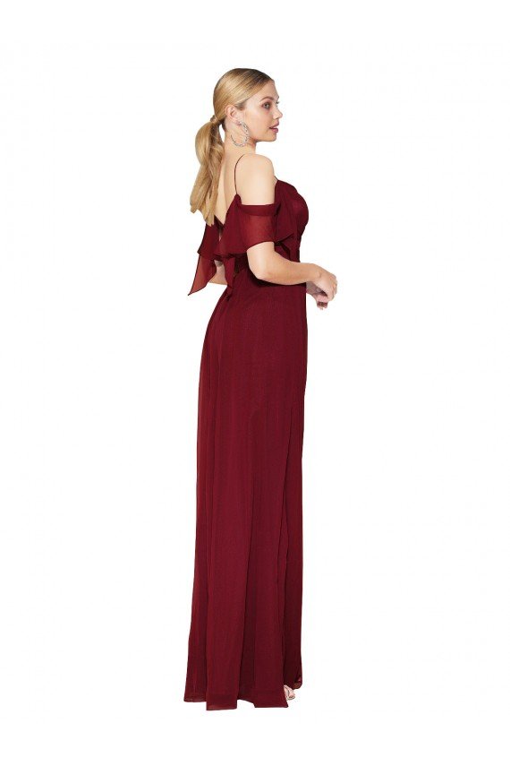 Affordable Cold Shoulder Long Mermaid Chiffon Bridesmaid Dress / Formal Prom Dress with Straps UK