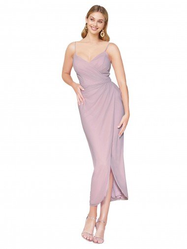 Affordable Short Knee Length Chiffon Wrap Bridesmaid Dress / Cocktail Prom Dress with Straps UK