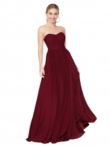 Affordable Draped Strapless Long A-Line Chiffon Bridesmaid Dress / Formal Prom Dress UK