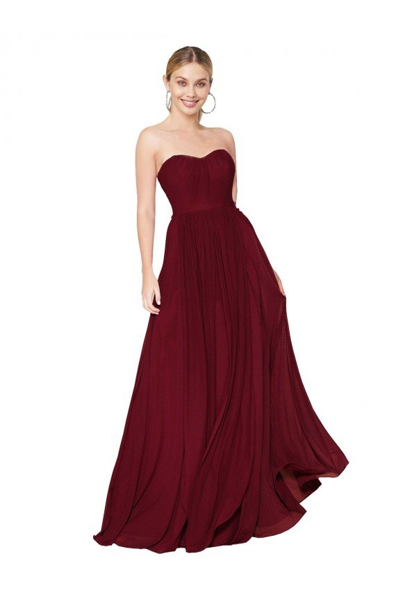 Affordable Draped Strapless Long A-Line Chiffon Bridesmaid Dress / Formal Prom Dress UK