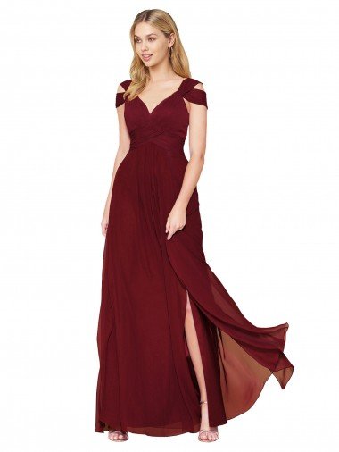 Affordable Off the Shoulder Long Chiffon Bridesmaid Dress / Formal Prom Dress with Side Slit UK