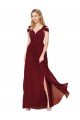 Affordable Off the Shoulder Long Chiffon Bridesmaid Dress / Formal Prom Dress with Side Slit UK