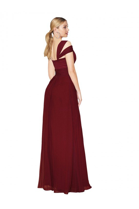 Affordable Off the Shoulder Long Chiffon Bridesmaid Dress / Formal Prom Dress with Side Slit UK