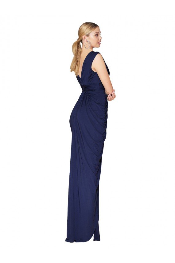 Affordable Draped V-Neck Long Chiffon Bridesmaid Dress / Formal Prom Dress with Front Slit UK