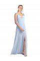 Affordable Draped Cowl Neck Tied Straps Long Chiffon Bridesmaid Dress with Slit UK