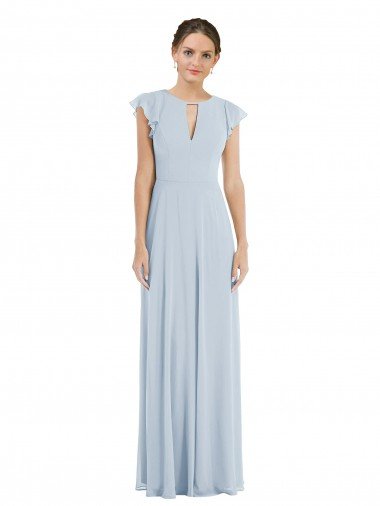 Affordable Flutter Sleeve V Keyhole Chiffon Maxi Formal Bridesmaid Dress UK