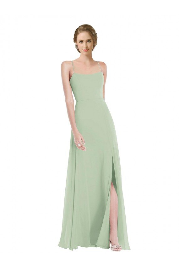 Affordable Scoop Neck Tie Strap Maxi Bridesmaid Dress with Front Slit UK