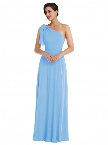 Affordable Draped One Shoulder Maxi Bridesmaid Dress with Scarf Bow UK