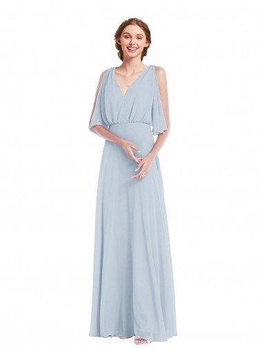 Affordable V-Neck Split Sleeves Blouson Bodice Maxi Bridesmaid Dress UK