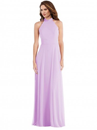 Affordable High Neck Halter Backless Maxi Bridesmaid Dress UK