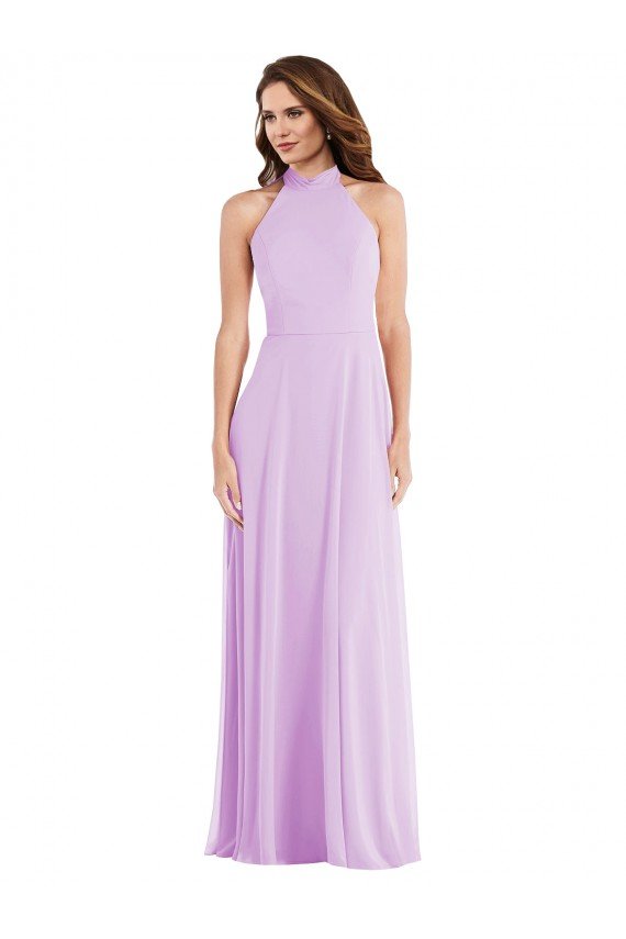 Affordable High Neck Halter Backless Maxi Bridesmaid Dress UK