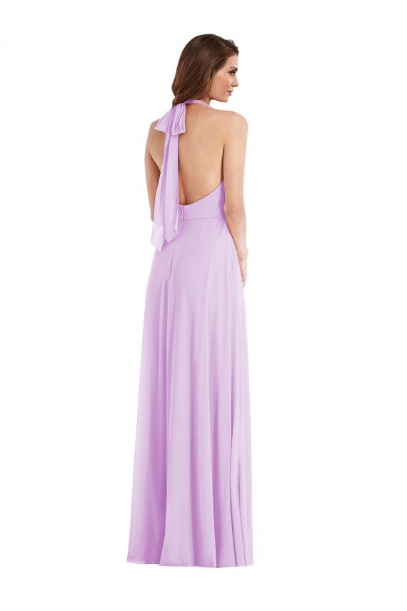 Affordable High Neck Halter Backless Maxi Bridesmaid Dress UK