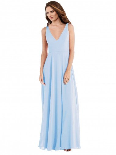 Affordable Deep V-Neck Chiffon Maxi Bridesmaid Dress UK