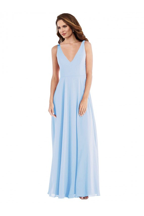 Affordable Deep V-Neck Chiffon Maxi Bridesmaid Dress UK