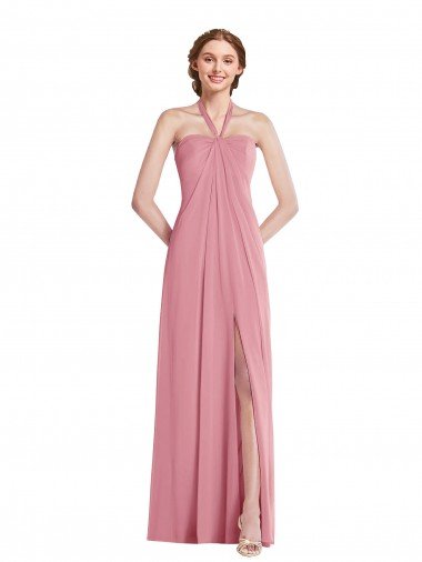 Affordable Draped Chiffon Grecian Column Bridesmaid Dress with Front Slit UK