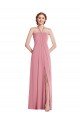 Affordable Draped Chiffon Grecian Column Bridesmaid Dress with Front Slit UK