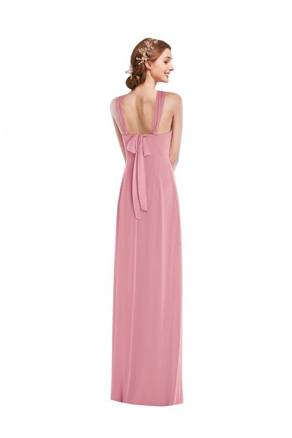 Affordable Draped Chiffon Grecian Column Bridesmaid Dress with Front Slit UK