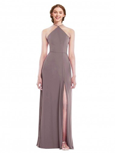 Affordable Diamond Halter Maxi Formal Bridesmaid Dress with Front Slit UK