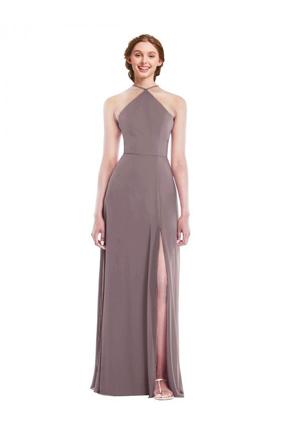 Affordable Diamond Halter Maxi Formal Bridesmaid Dress with Front Slit UK