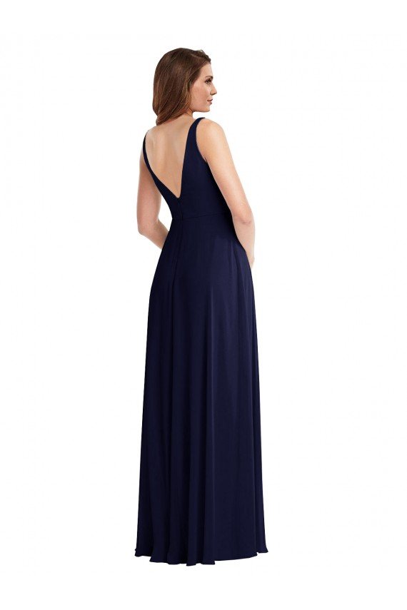 Affordable Deep V-Neck Chiffon Maxi Bridesmaid Dress with Front Slit UK