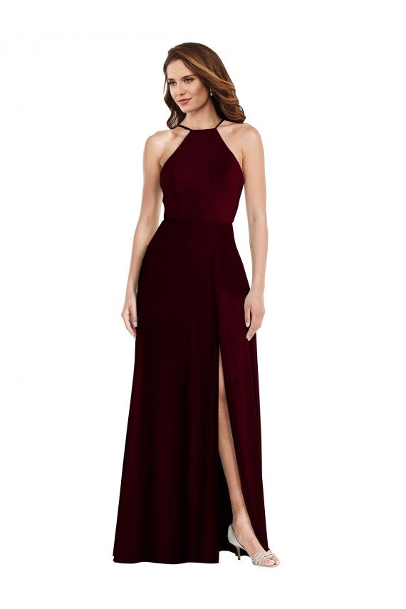 Affordable Halter Spaghetti Straps Maxi Bridesmaid Dress with Front Slit UK