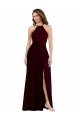 Affordable Halter Spaghetti Straps Maxi Bridesmaid Dress with Front Slit UK