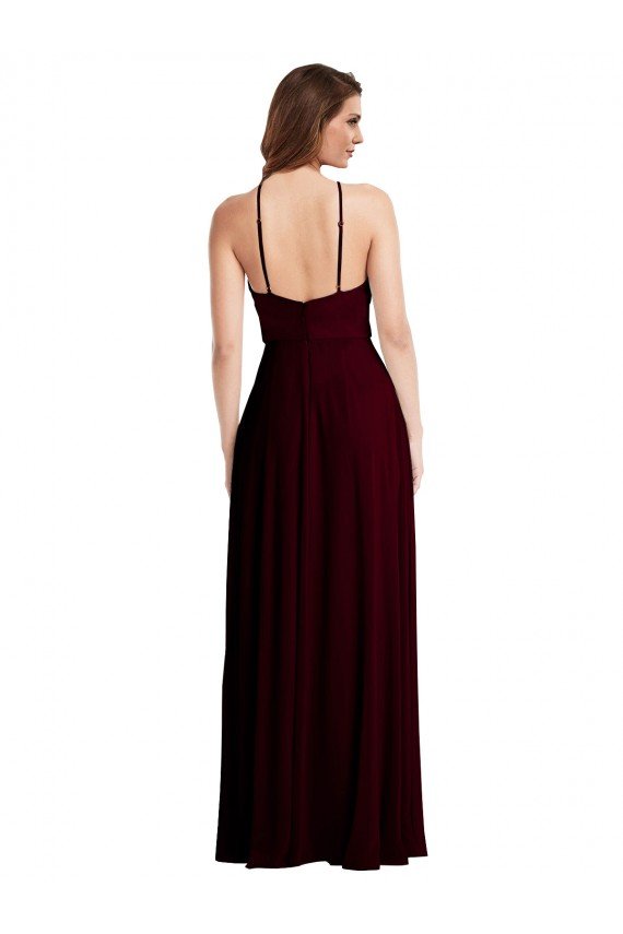 Affordable Halter Spaghetti Straps Maxi Bridesmaid Dress with Front Slit UK