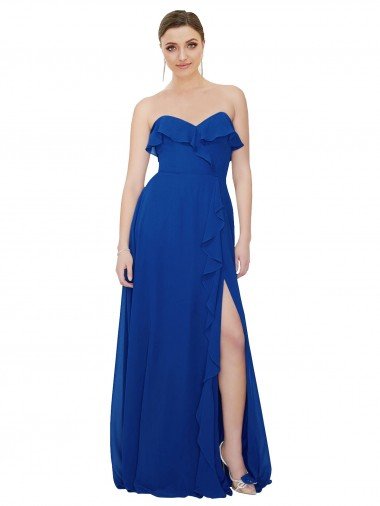 Affordable Ruffled Chiffon Strapless Bridesmaid Dress UK