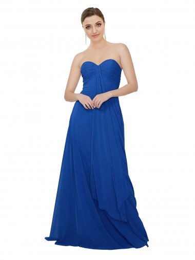 Affordable Strapless Sweetheart Draped Chiffon Bridesmaid Dress UK