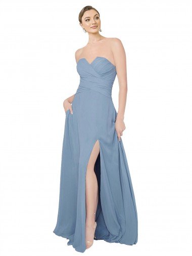 Affordable Draped Sweetheart Chiffon Bridesmaid Dress with Front Slit UK