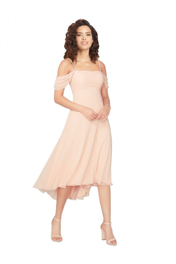 Affordable Cold Shoulder Midi Length Short Chiffon Bridesmaid Dress UK