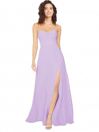 Affordable Draped Sweetheart Long Chiffon Bridesmaid Dress with Front Slit UK