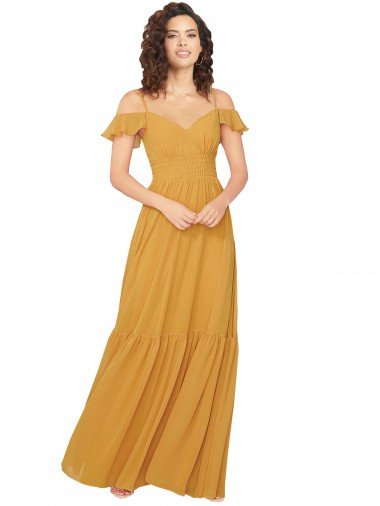 Affordable Ruched Keyhole Back Boho Chiffon Bridesmaid Dress UK