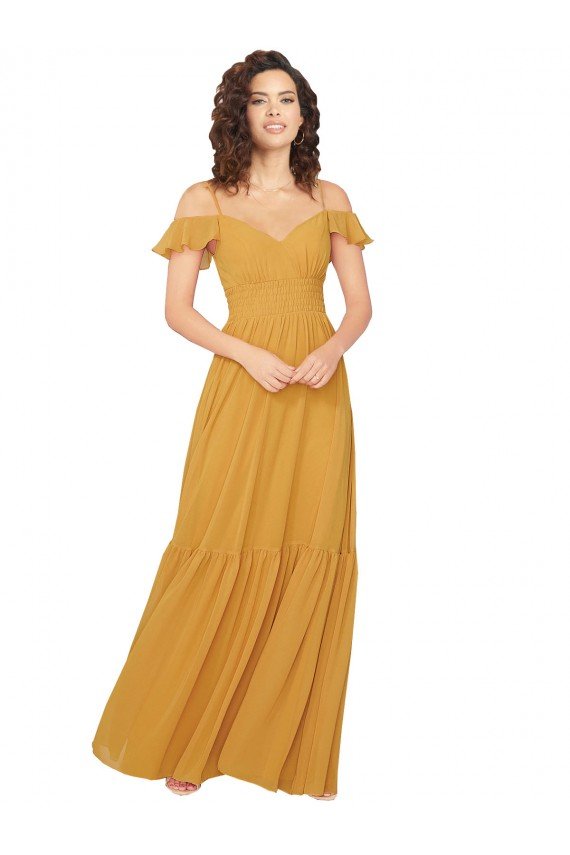 Affordable Ruched Keyhole Back Boho Chiffon Bridesmaid Dress UK