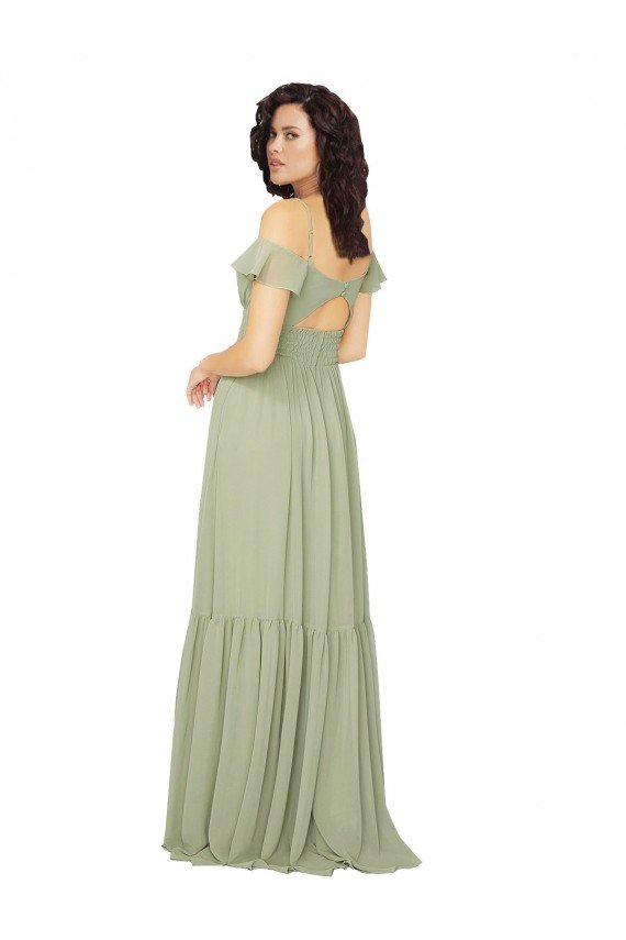 Affordable Ruched Keyhole Back Boho Chiffon Bridesmaid Dress UK