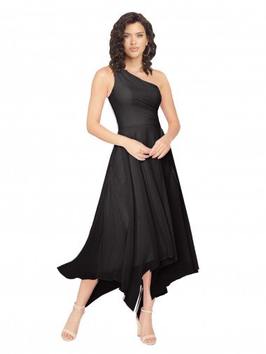 Affordable Midi Length One Shoulder Chiffon Cocktail Bridesmaid Dress UK