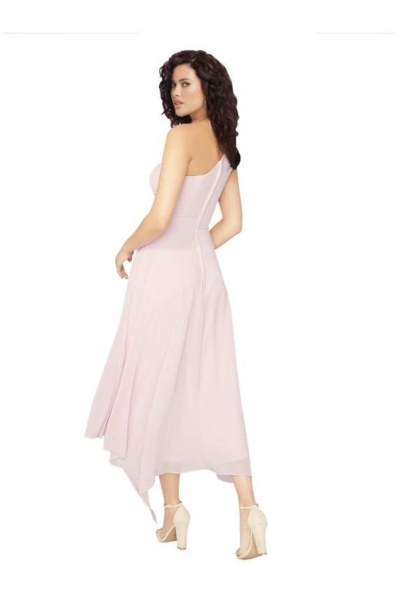 Affordable Midi Length One Shoulder Chiffon Cocktail Bridesmaid Dress UK