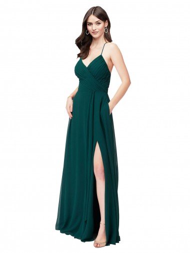 Affordable Chiffon Bridesmaid Dress with Draped Surplice Bodice UK