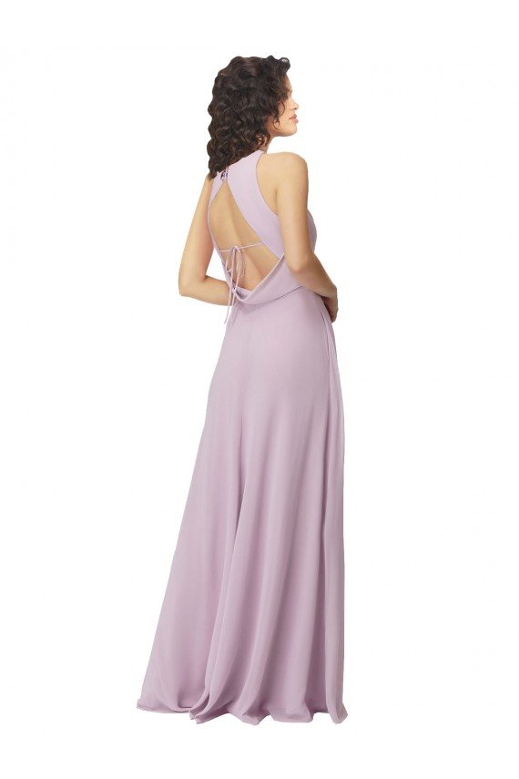 Affordable High-Halter Chiffon Bridesmaid Dress with Keyhole Cowl Back UK