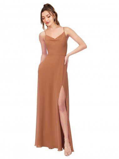 Affordable Cowl Neck Chiffon Bridesmaid Dress with Front Slit UK