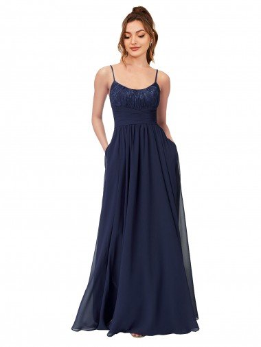 Affordable Long Chantilly Lace and Ruched Chiffon Bridesmaid Dress UK