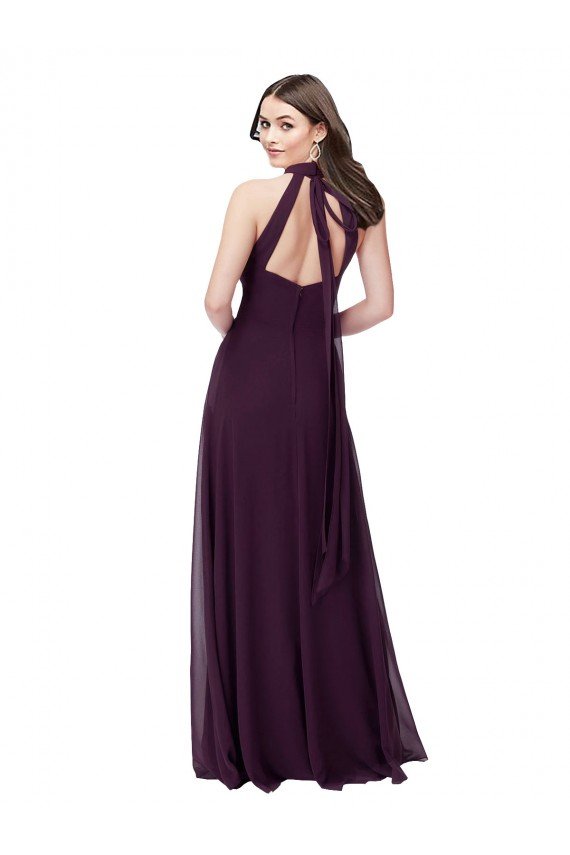 Affordable Chiffon High-Halter Bridesmaids Dress with Keyhole Back UK