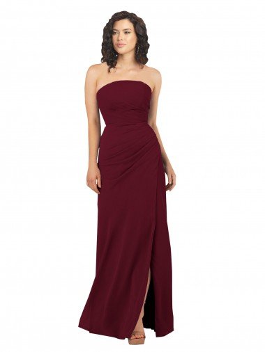 Affordable Simple Strapless Chiffon Bridesmaid Dress with Rounded Neckline UK