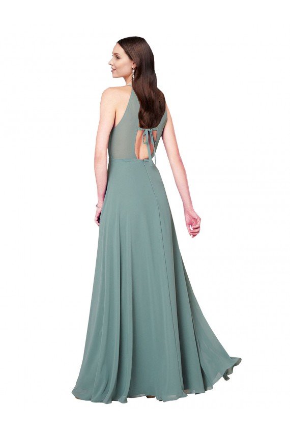 Affordable Floor Length Long Chiffon Bridesmaid Dress with Double Bow Feature UK