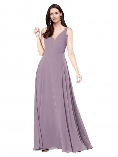 Affordable Long Chiffon Formal Bridesmaid Dress with Open Back UK